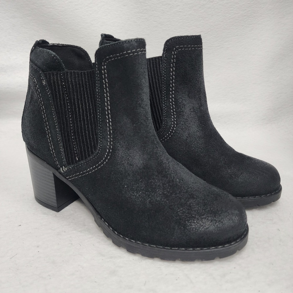 Clarks Leda Up 26174962 Womens 7.5 Wide Chelsea Boots Black Leather Block Heel